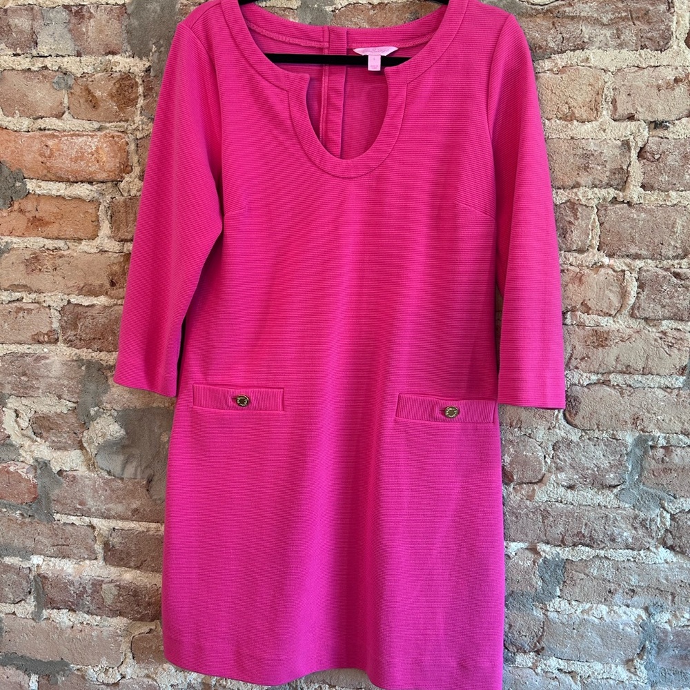 Lilly Pulitzer Lina Shift Dress in Orchid Pink Scoop Neck 3/4 Sleeve